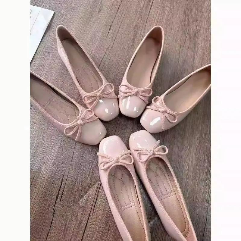 Women'S Shoes - Dames Ballet Flats Vierkante Teen Strikje