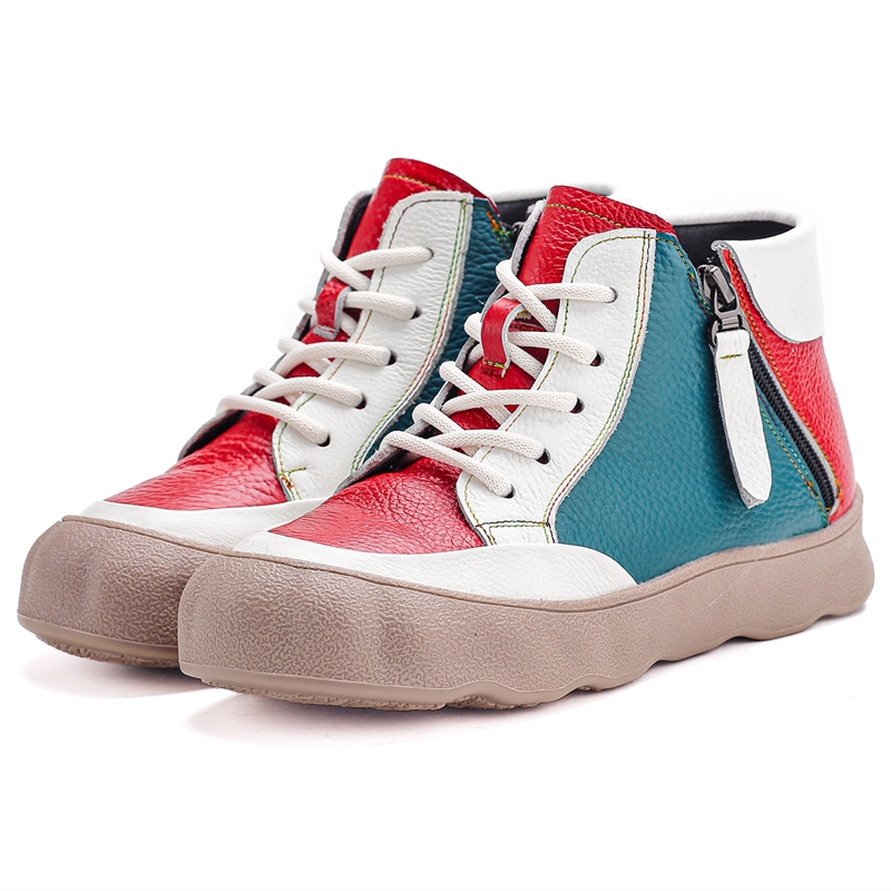 Sneakers - Echt leren dames enkellaarzen met kleurrijk